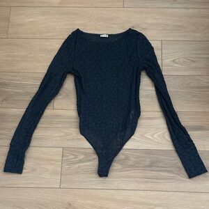 Navy stretch lace  Long Sleeve Bodysuit